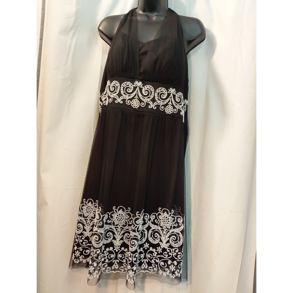 Y2k Taboo Mini Babydoll Halter Mesh Dress Lined Peekaboo Embroidery XL